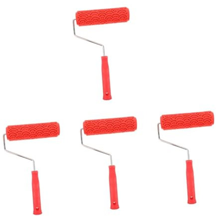 HOMSFOU 4 Stück Dekorative Texturwalze Schaumstoffrollen Wand Prägung Farbrollerverlängerung Gemusterte Farbroller Graffiti-entferner Musterrolle Malen Texturwalzen Kreidefarbe Rot Gummi