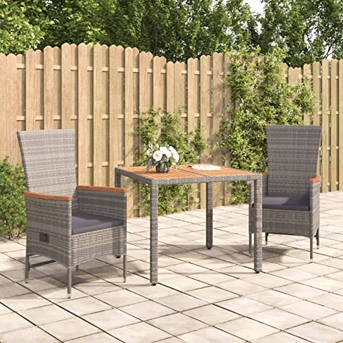 Fasba Garten Essgruppe 3-TLG., Garten Essgruppe Set mit Kissen, Gartengarnitur Tisch 2 Stühle, Sitzgruppe Gartenset Modulares Design, Grau Poly Rattan