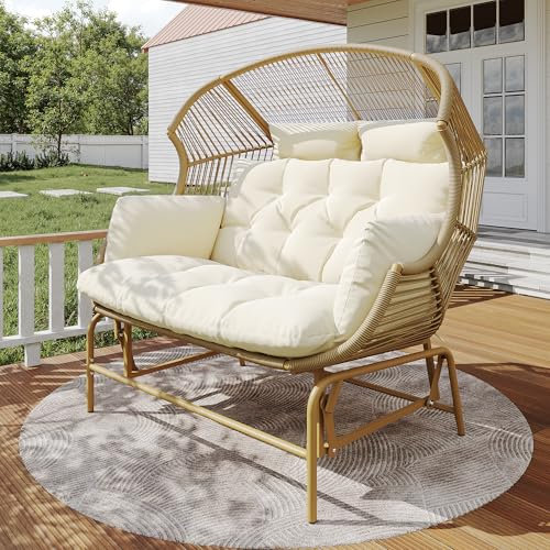 Garten-Schaukelstuhlfür Zwei Personen, Patio Hängesessel, Outdoor Swing Egg Chair, Schwingsessel, Gartenschaukel, Verandaschaukeln für den Garten, Balkon oder Terrasse (Holzfarbe)