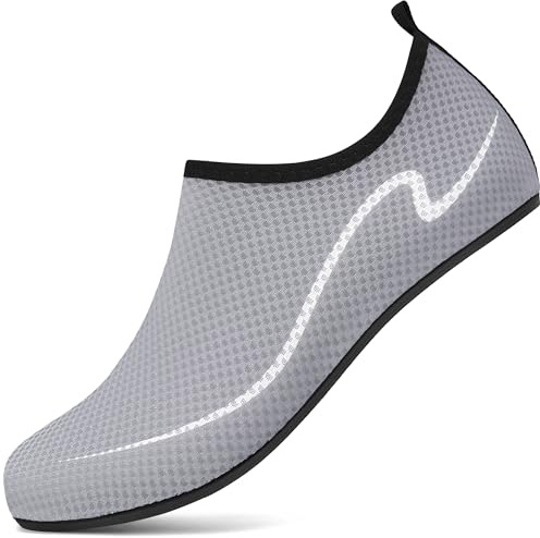 gitzing Water Beach Swim Shoes Women Quick Dry Sea Shoes Men Breathable Aqua Lightweight Barefoot for Surfing Running Driving Pool Yoga, Grey 9 UK/43 EU