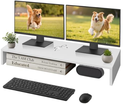TV-Aufsatz mit Erhöhung,PC Regal Aufsatz Bildschirmerhöhung Hochglanz, Ideal für TV-Erhöhung und Schreibtischorganisation, Weiß:90x30x15cm