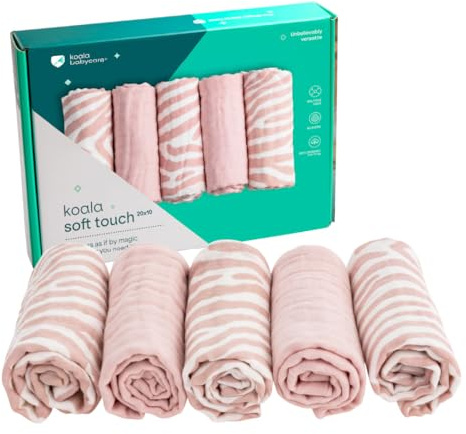KOALA BABYCARE Babytücher aus Baumwolle, 50 x 25 cm, Packung mit 5 Stück, große Mulltücher aus Baumwolle und als Einlage für Neugeborene