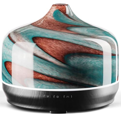 Porseme Aroma Diffuser 500ml, Handgeblasen Glas Luftbefeuchter Ultraschall | Aromatherapie Öle Diffusor mit 7 farbigem LED Licht,Diffusor für Ätherische Öle Letzte 15-21 Stunden,für Wohnung Teal Green
