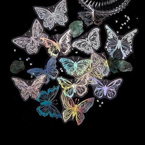 45Pcs Waterproof Butterfly Stickers - Vibrant Holographic Decor Cute Aesthetic Stickers for Scrapbooking, DIY Crafts, Water Bottles, Luggage, Phone, Laptops,Journal, Gifts (Blue Green)