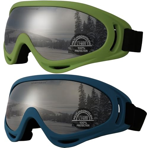 OUTDOORSPARTA 2-pacchetto Occhiali da sci da neve, occhiali da snowboard per uomini, donne, giovani, bambini, ragazzi o ragazze (8. Cornice Verde, Lente D'argento; Cornice Blu, Lente Argentata)