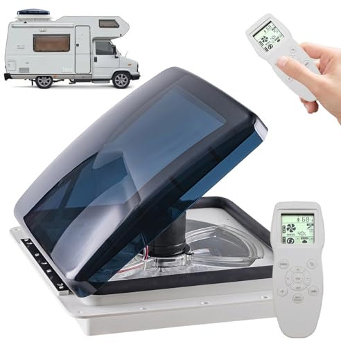 ZEEKYFOR Ventilatore per Camper da 12 V, Ventilatore da Tetto per Furgone con Telecomando, Ventilatore Reversibile a 10 velocità con Sensore Pioggia, per Camper, Roulotte,36x36cm