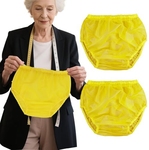 Florith Adult Plastic Pants Waterproof Underwear Diaper Cover for Men and Women - Reusable Incontinence Protective Briefs Leakproof Rubber Pants 2Pcs (Yellow, L)