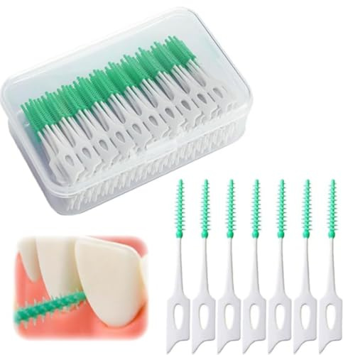 200 Pezzi Spazzolini Interdentali Stick - Filo Interdentale a Doppio Uso in Silicone, Pennelli Interdentali e Spazzolini Dentali per Pulizia Orale Completa