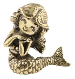OLSKFUH Kleine Meerjungfrauenfigur Aus Messing – Exquisite Nautische Miniatur-Dekorationsskulptur Für Schreibtisch Und Regal,