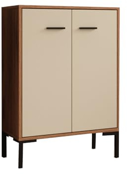 MB Muebles Bonitos | Aparador pequeño Lander L15 para Salón Moderno | Armario Auxiliar | Color Nogal Ambar y Beige | 60x84x30 cm