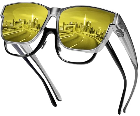 URUMQI Nachtfahrbrille Nachtbrille zum Autofahren Damen Herren | Auto Brille Gegen Blenden Gelbe Gläser