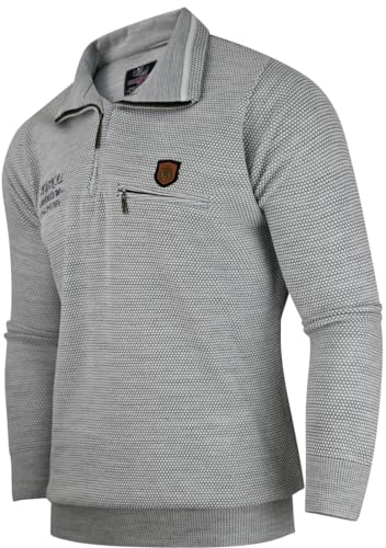 Soltice Herren Langarm Sweatshirt mit Brusttasche, Gestreifter Strickpullover, Meliert, Winter Poloshirt mit Bund (XL), [MW6] Grau