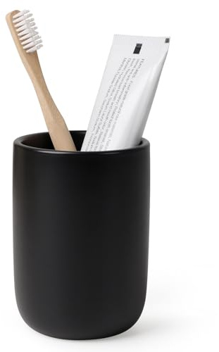 Bosilunlife Zahnputzbecher Schwarz Zahnbürstenhalter, Keramik Zahnbürstenhalter & Badezimmerbecher, einfacher Stil Zahnputz Tasse für Zahnbürste und Zahnpasta, Pinselhalter Ø 8,1x 11,2 cm