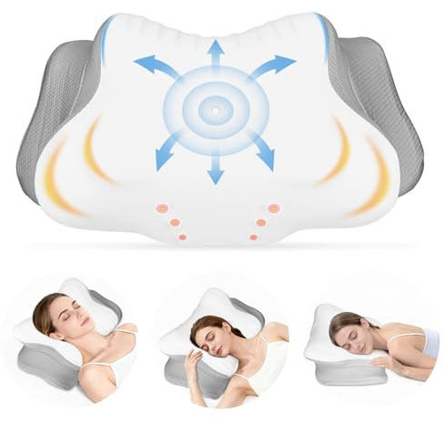 KIMIGO Cuscino cervicale ergonomico,cuscino ortopedico cervicale per il collo contro il dolore al collo e alle spalle,per chi dorme su un fianco,sulla schiena e a pancia in giù