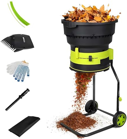LYNNEYING Tritafoglie Elettrico 2500W,Trituratore Per Foglie Senza Lame,Biotrituratore Riduzione 17:1 con Protezione Surriscaldamento,8000RPM,Tramoggia 54cm,per Pulizia Rapida,Compost(Powercord*50m)