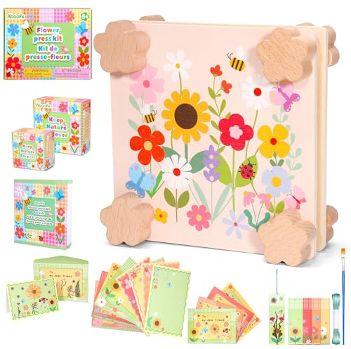 Aboofx Creativity Pressed Flower Art Kit for Kids, Small Flower Press Kit for Craft Pressed Flowers & Plant Pressing, Recycle Botanical Class Project Craft Kit, Nature Gift for Girls & Boys Ages 5+