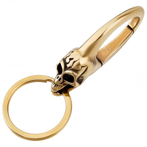 GORGECRAFT Fermoir Mousqueton en Laiton en Forme de Tête de Mort avec Anneaux Brisés Clip Porte Clés Doré Antique Mousqueton Boucle pour Création de Porte Clés Breloques Sacs Porte Monnaie Cordons