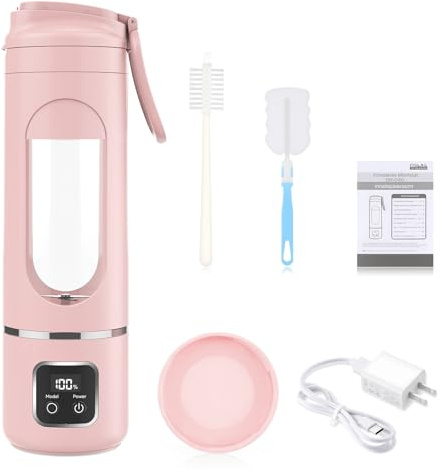 Personal Portable Blender, 500ml Travel Blender for Smoothies, Shakes & Juice, Cordless with 4 Blades & 3 Speed Modes, High-Power Rechargeable (Pink)