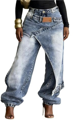 Pantalon Baggy Y2k for Femme, Jean à Jambes Larges, Taille Haute, Pantalon en Denim déchiré, Pantalon rétro Boyfriend