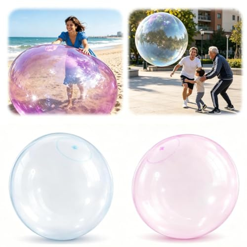 2 Stücke Bubble Ball XXL, 120cm Wasserball Transparenter, Aufblasbarer Wasserblasenball, Große Wasserblasenball, Riesenball Große Wasserblasenball für Beach Ball Party Garden