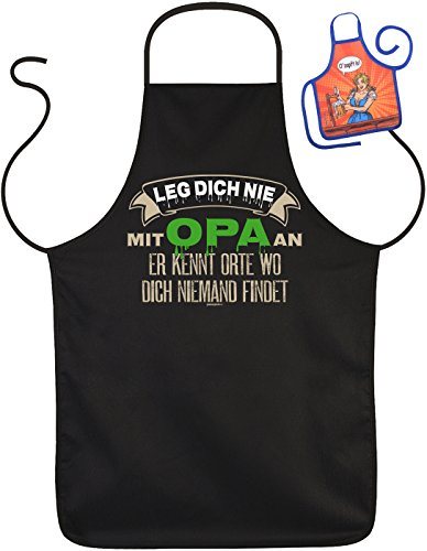 Opa Schürzen Set - Sprüche Kochschürze Großvater : Leg Dich nie mit Opa an -- Geschenk Grillschürze Geburtstag Opa + Minischürze