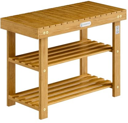 Casaria® Scarpiera con Seduta in Legno Capacità 160 kg Certificata FSC® Acacia 3 livelli Panca Bagno Corridoio Marrone