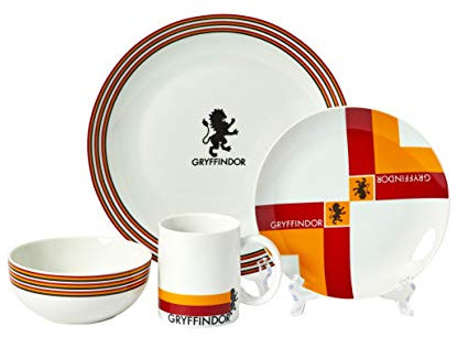 Harry Potter Gryffindor 16-Piece Dining Set | Set Includes Plates, Bowls, & Mugs