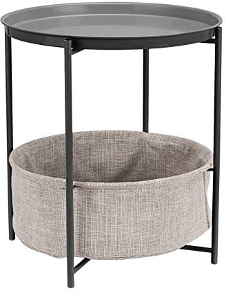 Amazon Basics Beistelltisch, rund, mit Aufbewahrungslösung, 18 in x 18 in x 19 in, Anthrazit mit graumeliertem Stoff, 45 T x 45 B x 48 H cm