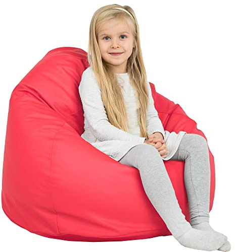 Italpouf Saccosäck L, Sittsäck, för Barn och Vuxna, Fåtölj, EPS-fyllning, Högkvalitativ, Eko-läder, Certifierade, Rosa
