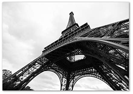 Tulup Leinwandbild - Wandkunst - Drucke auf Leinwand - Leinwanddruck -100x70 cm - Sehenswürdigkeiten & Architektur - Schwarzweiß - Eiffelturm Paris