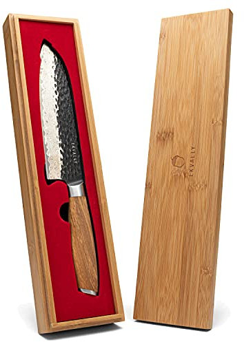 EKVALLY • BARK Kochmesser Damastmesser Santoku 18cm Klinge 67 Lagen extrem scharf Profimesser Küchenmesser aus Damaststahl mit Olivenholzgriff