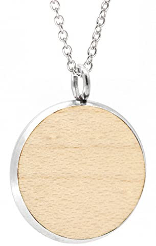 NaturSchatulle Kette mit Anhänger Holz Halskette Holzanhänger Medaillon Silber 925 Damen Kettenanhänger Amulett Holzschmuck Charms 50cm (Ahorn)