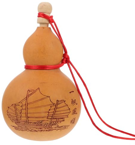 UPKOCH Carved Gourd Wine Pot with Stopper 6.69 Inch Natural Calabash Bottle Large Capacity Decorative Wine Accessory for Home and Outdoor Use