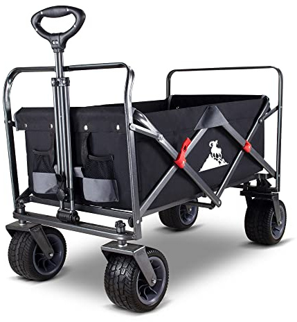TOPWELL Garden Collapsible Wagon All-terrain Trolley Heavy Duty Foldable Beach Wagon, Capacity of 120 kg Garden Cart (Black/Grey)