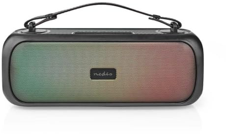 NEDIS Bluetooth® Party Boombox | 4.5 hrs | 2.0 | 30W | Reproducción Multimedia: AUX/USB | IPX5 | Conectable | Asa | Luz para Fiestas | Negro