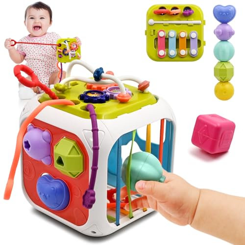 AiTuiTui Jouet Bebe 2 an, 7 in 1 Montessori Sensoriel Jouets pour Bebe 18 Mois Naissance Fille Garcon, Cadeau Educatif Motricité Cube d'activité Jeux pour Enfants Ans Anniversaire Noël Cadeau