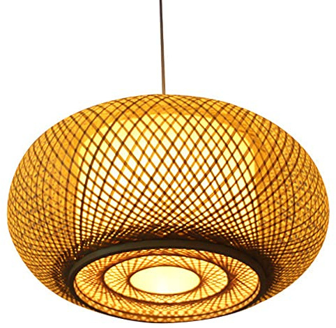 CHUNGYANG Pantalla Candelabro Tiras Bambú Tipo Tambor, Aparato Iluminación Techo, Aparato Iluminación Techo, LÁMPARA Colgante Suspensión Un Solo Cabezal para Restaurante Hotpot, para Mesa Base E27