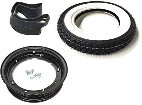 Weißwand Komplettrad 10 Zoll 3.00-10 für Vespa – Chromfelge, Reifen & Schlauch – passend für PK 50, V50 Special, Primavera, PX – Einfache Montage durch zweiteilige Felge