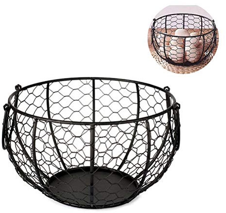 Hidyliu Cesta de Almacenamiento de Huevos, Cesta de Almacenamiento de Huevos de Cocina de Metal, Caja de Almacenamiento de Huevos de Metal de Hierro Forjado con Asa(Color a Juego)