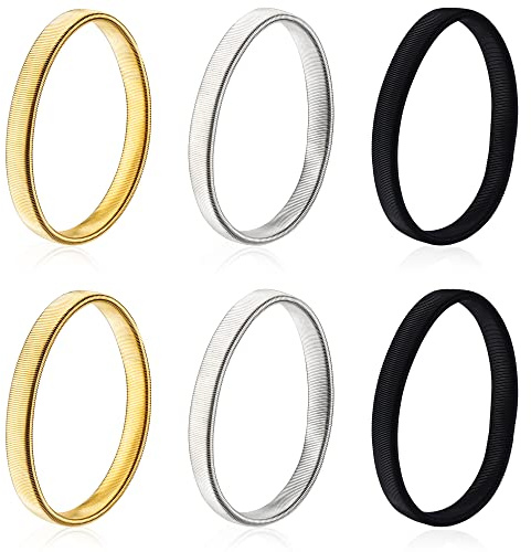 JSMTKJ 3 Pares Brazaletes Elásticos de Metal, Pulsera elástica metálica para Camisa de Manga Larga con Mangas de Camisa para Camisa de Manga Larga(Negro/Plata/Oro)