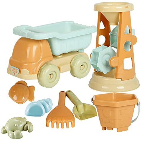 Katutude Strandspielzeug für Kinder, 9 Stück Strand Eimer Kinder Spielsets Kleinkinder Sandkasten Spielzeug, Strand Sandspielzeug Set mit Netzbeutel Wasserspielzeug für Jungen Mädchen