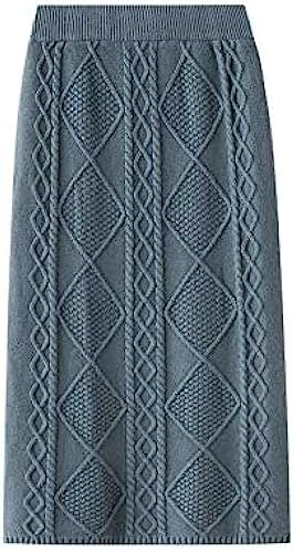 Jupe En Tricot Extensible - Jupe Trapèze Mi-longue En Tricot De Fleurs De Tissage Vintage, Jupes Droites Mi-longues Taille Haute Élastiques, Jupe En Une Étape Automne-hiver,Bleu,Taille Unique,Cons