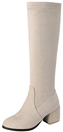 MJGkhiy Botas altas Botas Largas Mujer Botas Equitación Cómodas Ante Botines Western Botas High Heel Moda Texanos Botines Impermeables Botines Alto Tacón, beige, 39 EU
