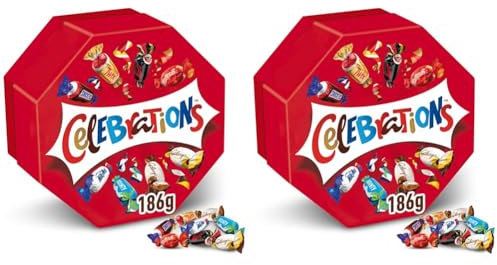 CELEBRATIONS - Boîte cadeau octogonale avec assortiment de minis chocolats SNICKERS, TWIX, MARS, MALTESERS, BOUNTY et autres - 186g (Lot de 2)