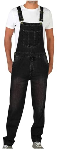 Keepink Denim Dungarees for Men UK Plus Size Long Pants Jeans Overalls Workwear Adjustable Strap Dungaree Mens Casual Sleeveless Rompers Suspender Playsuits Jumpsuits Pocket