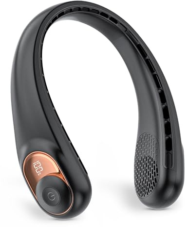 TUNISE Ventilador de cuello, ventilador portátil de 5200 mAh, ventilador personal ajustable que se puede fijar al cuello, 3 turbo, viento fuerte, enfriamiento a 360°, súper silencioso, diseño
