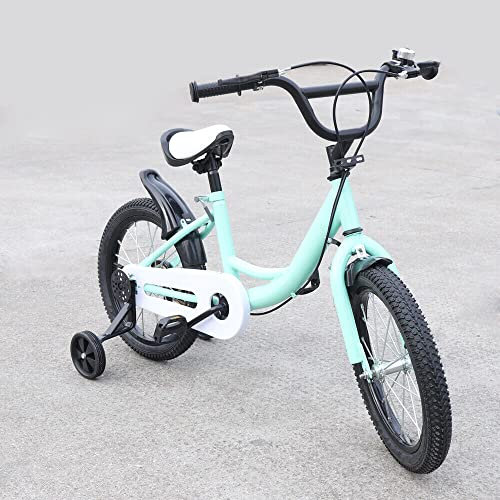 16 Zoll Kinderfahrrad 5-8 Jahre Jungen Fahrrad mit Stützrädern höhenverstellbar Mädchen/Junge Geschenk Fahrrad (Grün)