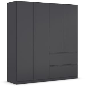 Rauch Möbel Costa, Kleiderschrank, Farbe Grau metallic, Breite 181 cm | Schrank, 4-türig, 2 Schubladen, Push-to-open, Zubehör Basic, für Schlafzimmer, Kinderzimmer, Babyzimmer, Garderobe