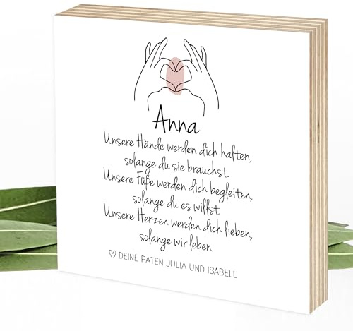 Wunderpixel® Holzbild Unsere Hände - personalisiertes Taufgeschenk/zur Geburt - 15x15x2cm zum Hinstellen/Aufhängen, echter Fotodruck mit Spruch auf Holz - schwarz-weißes Wand-Bild Aufsteller