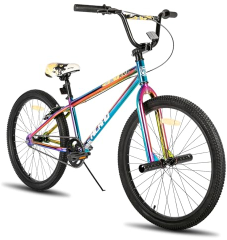 Hiland 24 tums BMX-cykel för pojkar och flickor, Freestyle BMX-cykel för män kvinnor färgglad